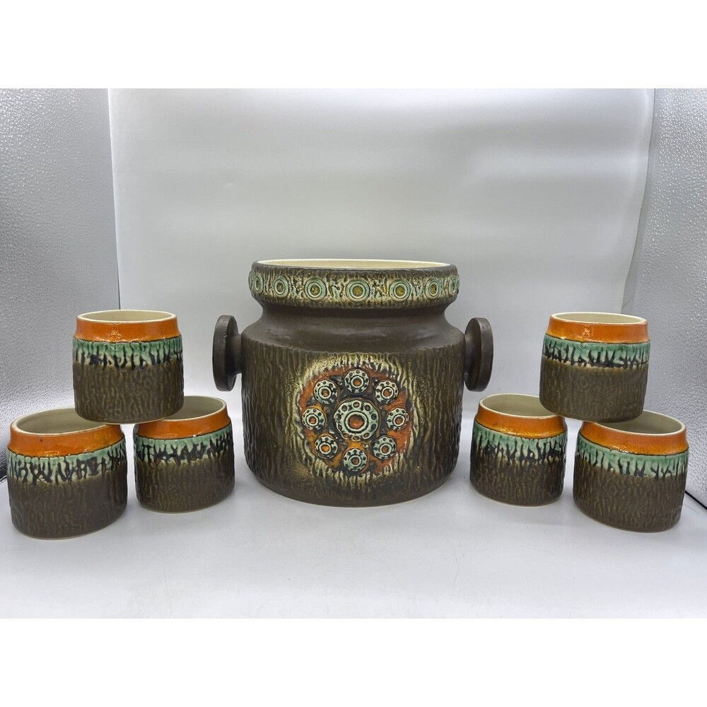 Dümler & Breiden Saturn Relief Vase Jar 93/41 Fat Lava West Germany & Mugs 93/8